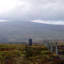 The barely existent fence line path with Meldon Hill in the background