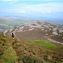 Running down Yr Eifl towards the Iron Age hillfort.